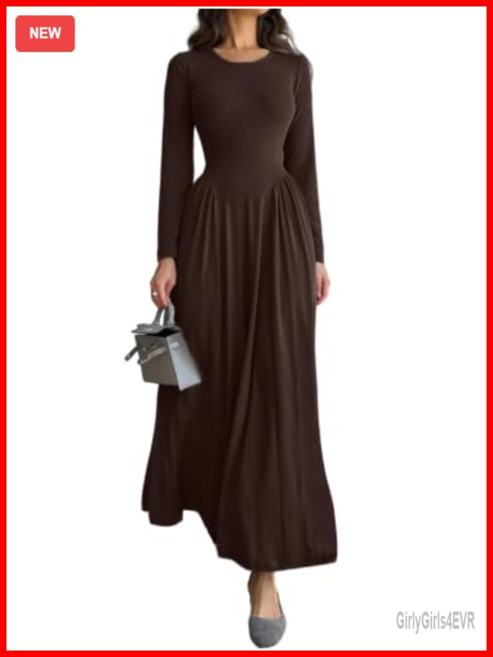 Women's Long Sleeve Maxi Dress Drop Waist A Line with Pockets